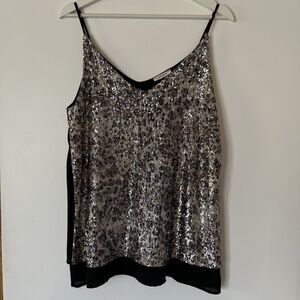 12PM by Mon Ami womens sequined tank top blouse shirt formal beige black small